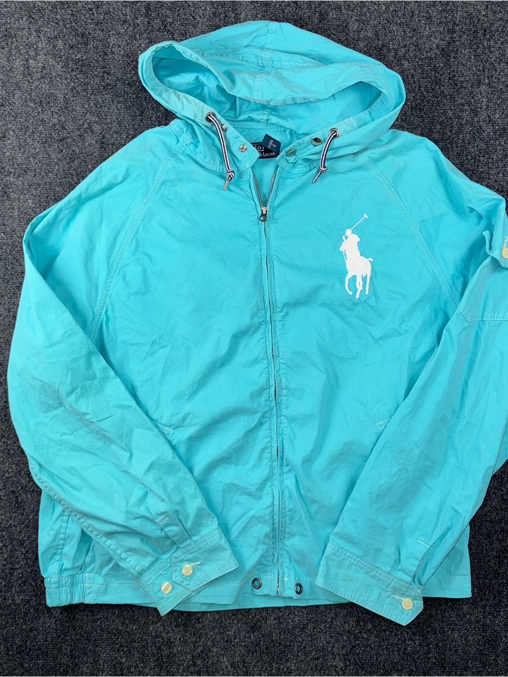 Polo Ralph Lauren Signaturewear Vintage Turquoise Hooded Windbreaker Jacket XL